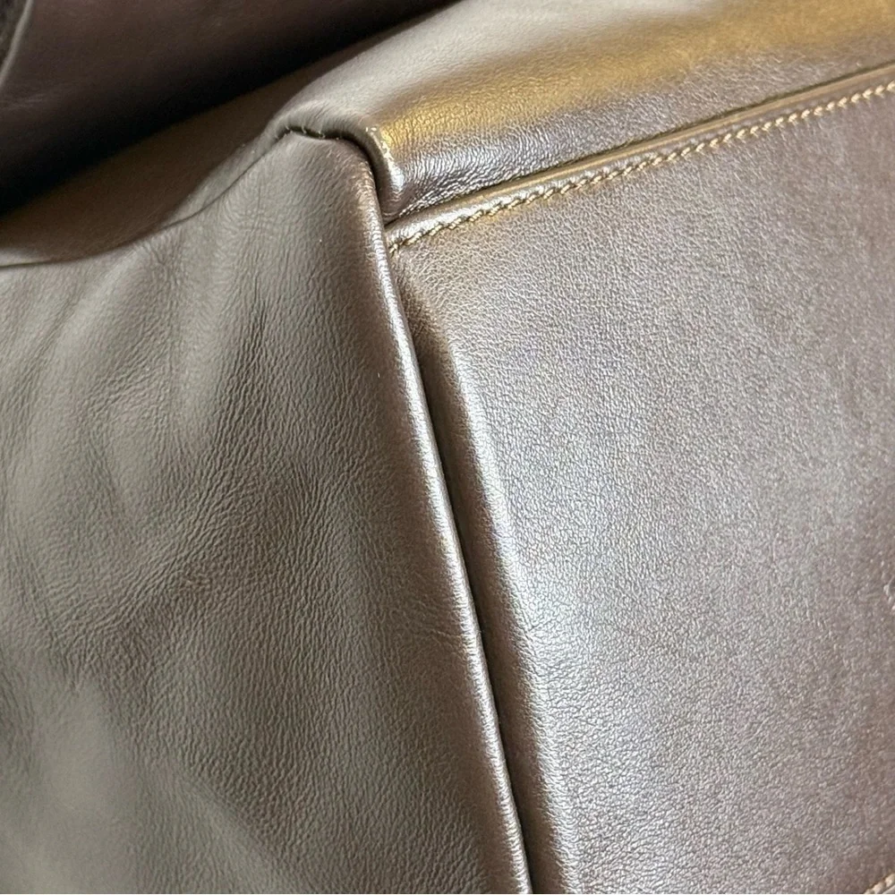 Varriale Italian Dark Brown Leather And Shearling Messenger Bag Adjustable Strap - Picture 14 of 16